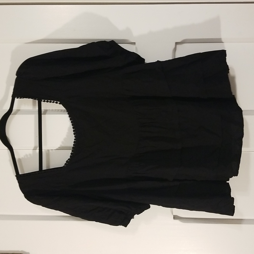 RusttyDustty Black Puff Sleeve Tiered Babydoll Black Short Sleeve Blouse Plus 3X